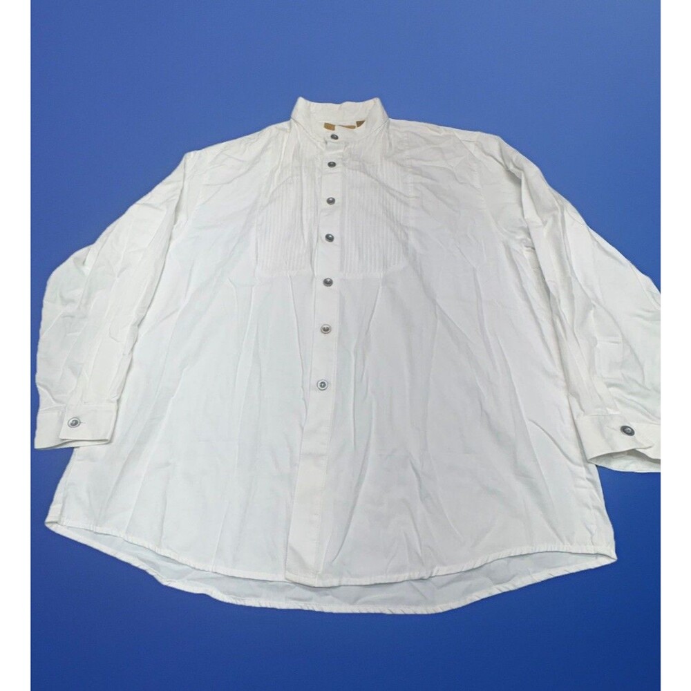 King Ranch Men’s XL White Mandarin Banded Collar Tuxedo Shirt Pleated Front